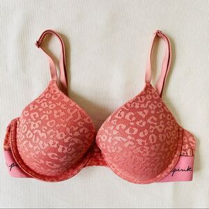 Victorias Secret Pink Womens Bra Wear Everywhere Tshirt Lined Underwire Lace 32C